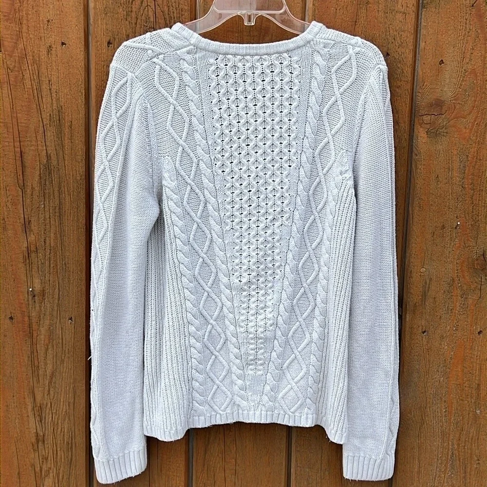 Gap‎ Women XL Light Grey Merino Wool Blend Cable Knit Mixed Stitch Sweater Pullo